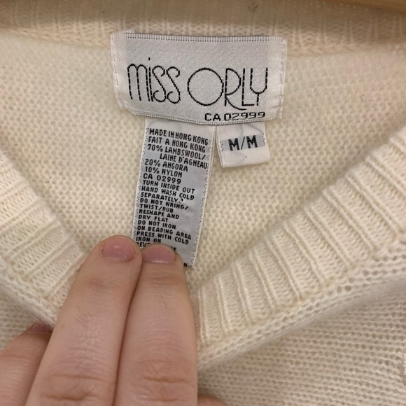 LONG beige perles beaded sweater lamb wool size medium - Picture 2 of 7